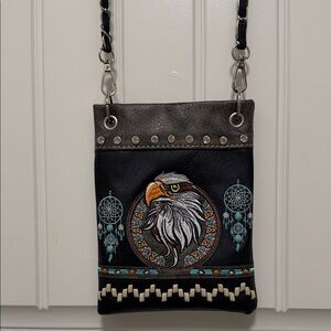 Black and Gray Eagle Embroidered Women’s Crossbody Purse